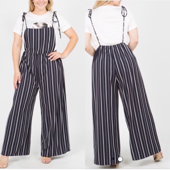 Pants - Plus size!!!! Stripe Tie Shoulder Overalls